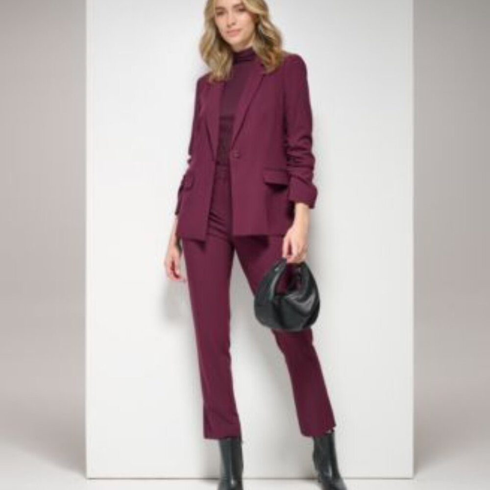 Calvin Klein Women’s Ruched Sleeve One Button Blazer - Color Port, Size 2